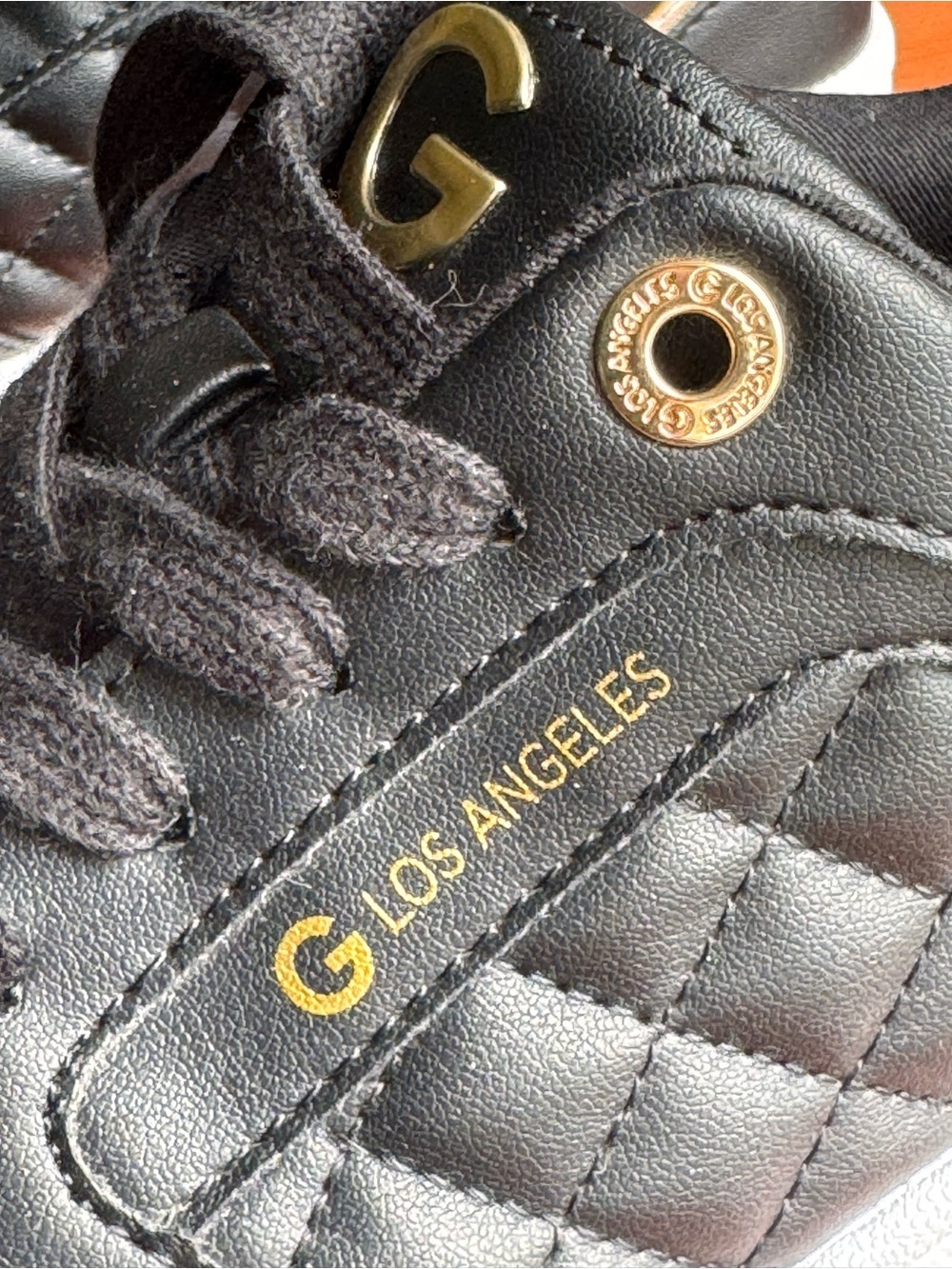 GBG Los Angeles Black Quilted Low-Top Sneakers with White Soles and Gold Accents - Picture 4 of 11